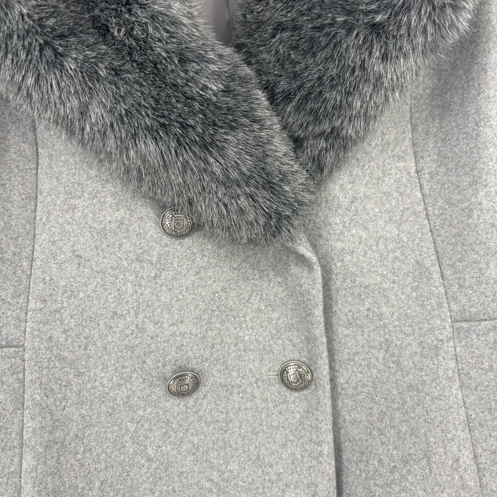 French Connection Faux Fur Collared Double-Breasted‎ Wool Blend Pea Coat Size XL - Picture 4 of 14